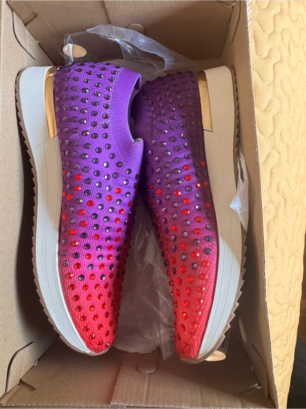 Kenneth Cole Reaction Purple-to-Red Studded Slip-On Sneakers